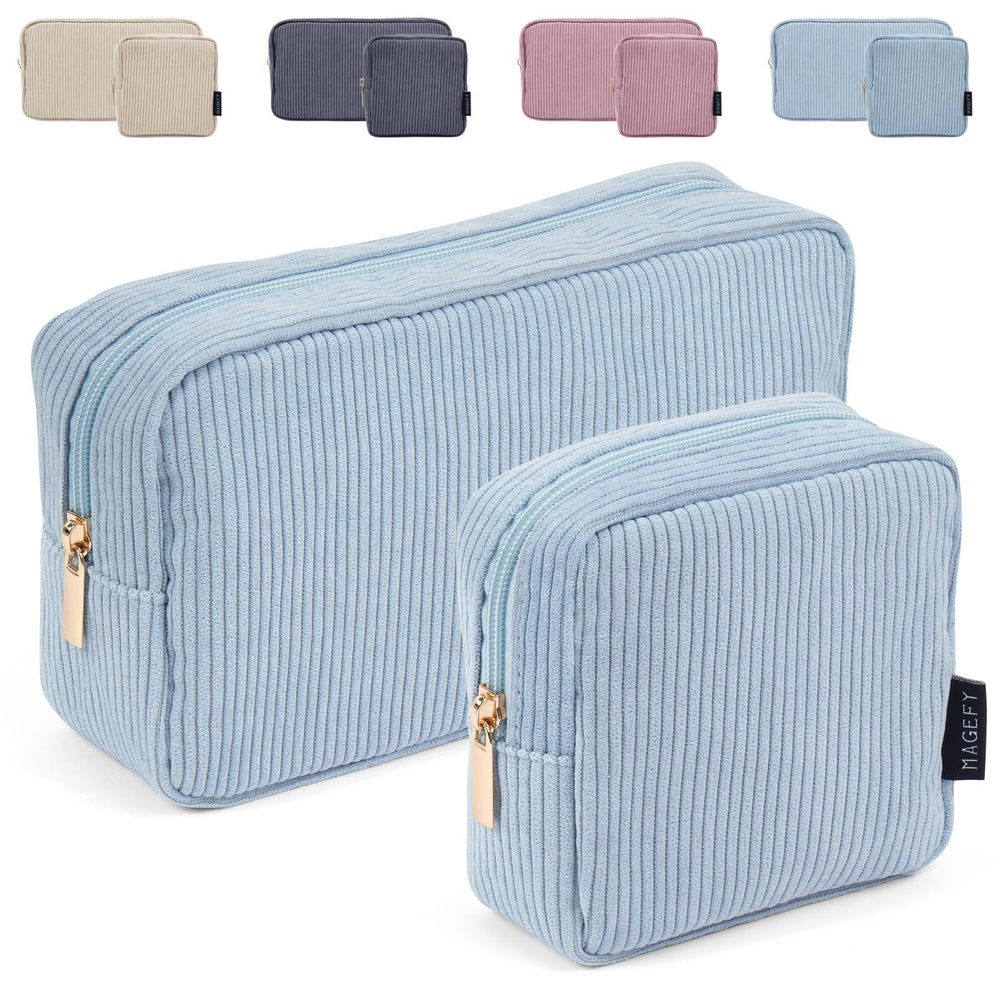 Makeup Bag For Purse, 2 Pcs Corduroy Cosmetic Bag For Girls Women Small Travel😗
